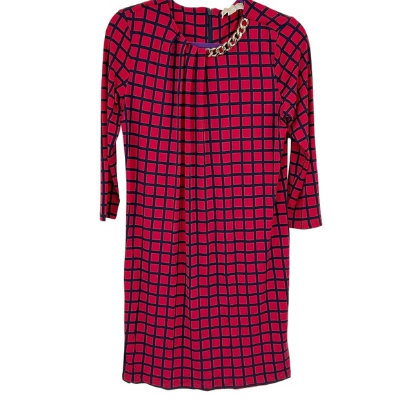 MICHAEL Michael Kors Dresses & Skirts - Michael Kors Mod Geometric Grid Print Shift Dress Red Black Chain Neckline Small
